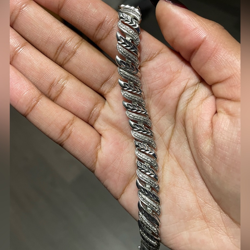 Sterling Silver Angle Patterned Bracelet - image 3